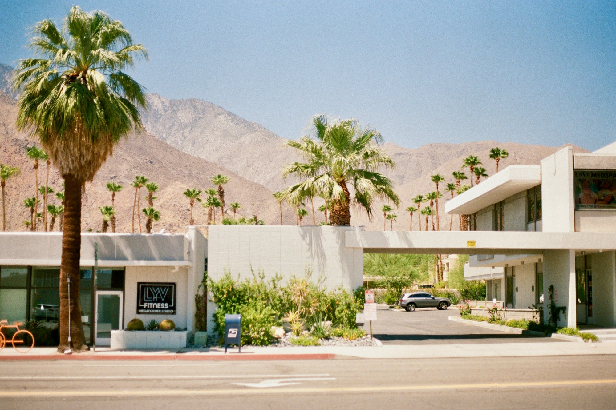 Desert motel with palm trees near Desert Hot Springs