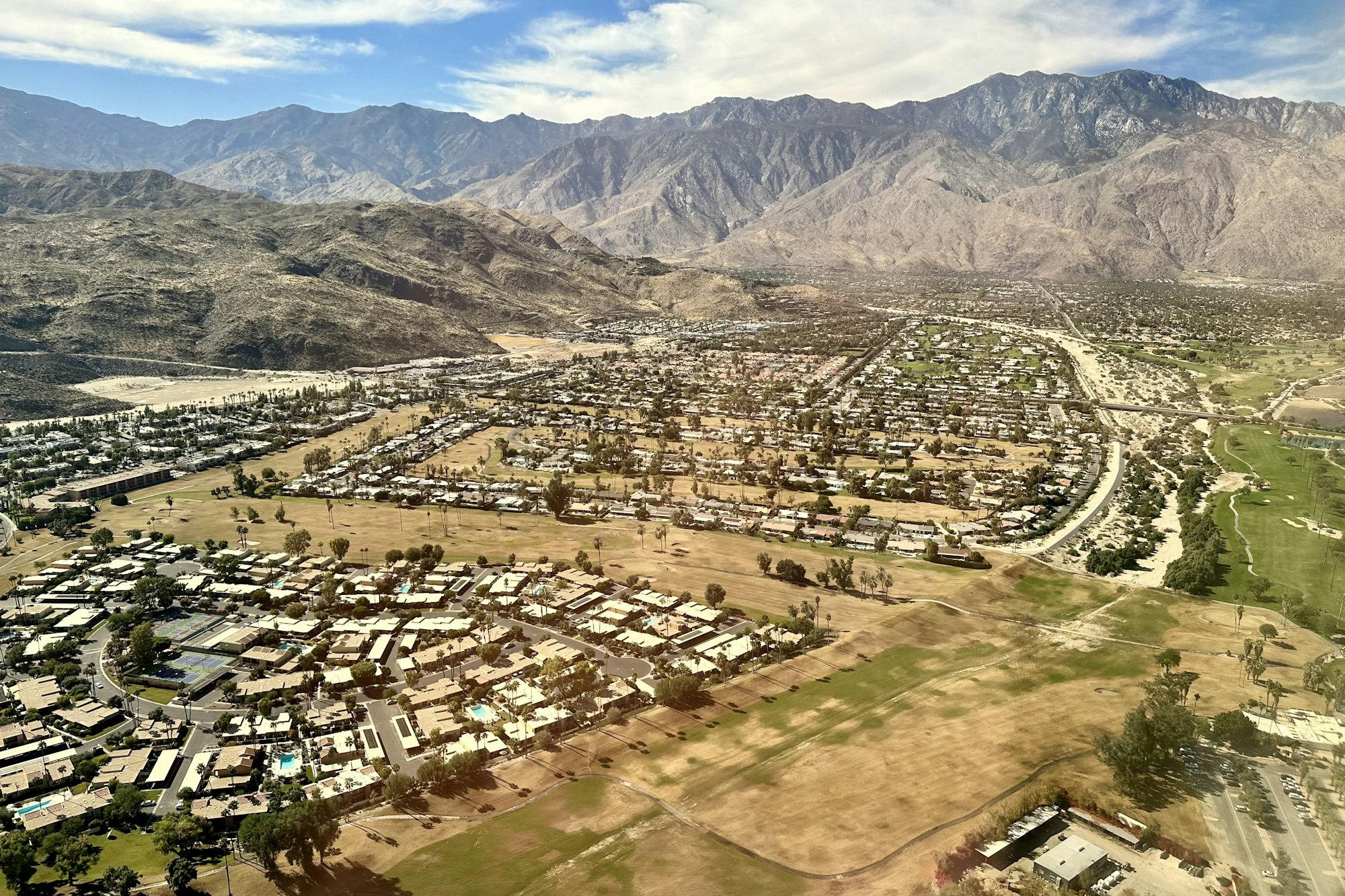 Aerial view of the desert valley and San Jacinto Mountains in Southern California