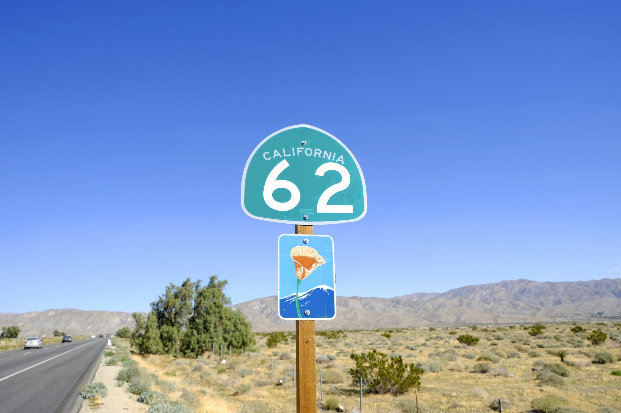 California Route 62 highway sign in the Morongo Basin